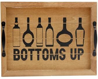 JAC Styles "Verona Bottoms Up Wooden Serving Tray with LED, Wood & Black, 15.5""L - N/A"