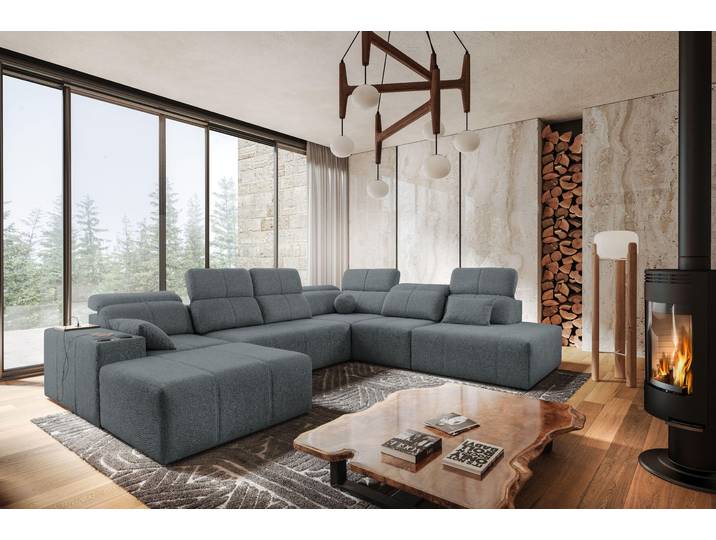 Kaiser Möbel Ecksofa multifunktional Mindy X, Stoff Quelle Dunkelgrau Links