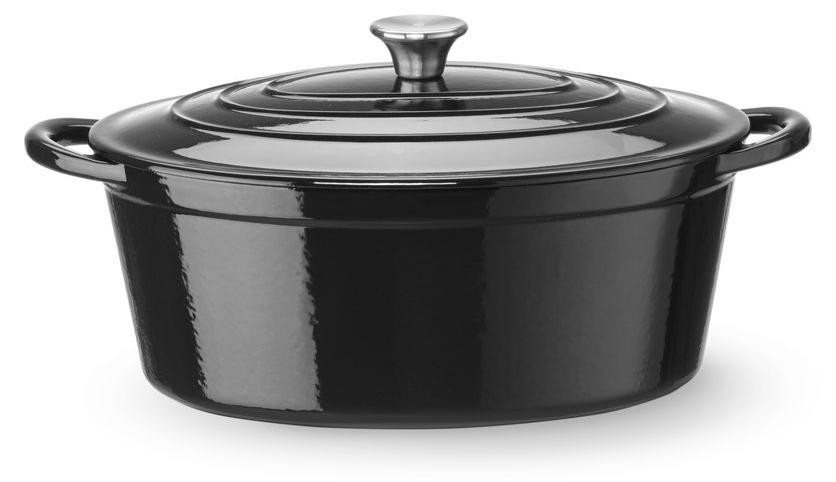 Hendi Geëmailleerde gietijzeren braadpan, 6,88 liter, zwart, B: 40,5 cm, D: 25,5 cm, H: 13,4 cm