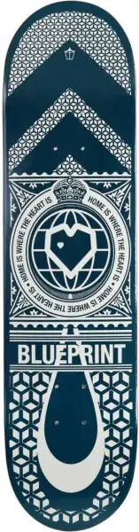 Skateboard Deck Blueprint Home Heart (8" - Blau)