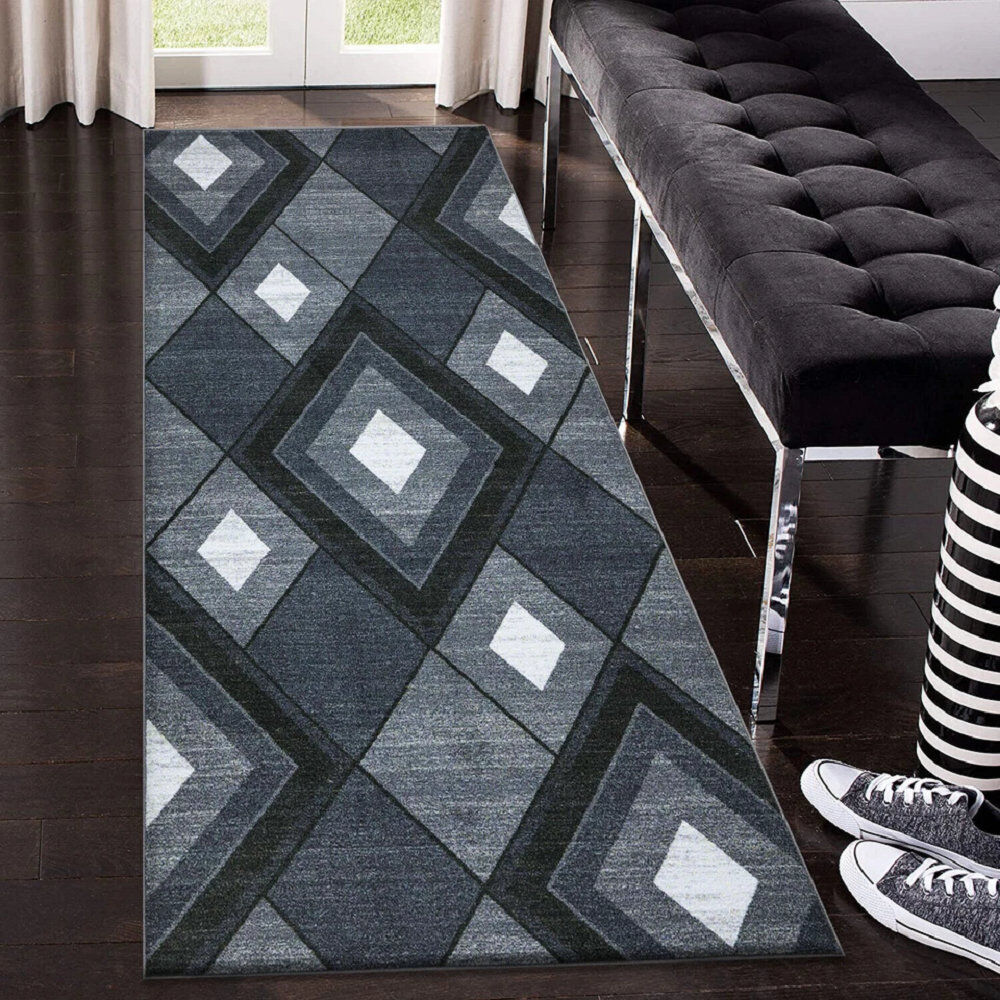 Metro Geometric Indoor / Outdoor Area Rug Grey Runner 60 x 225 cm