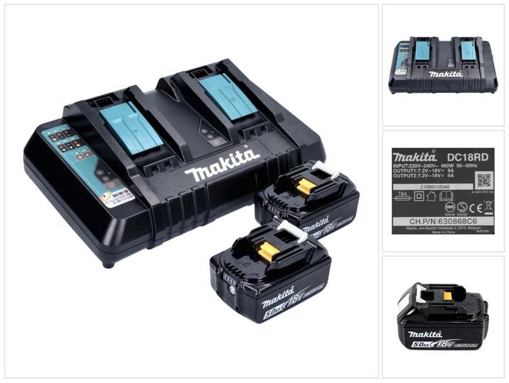 Makita 18 V Power Source KIT avec 2x Batteries 5 Ah + Chargeur double DC 18 RD