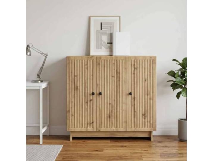 RJPLMFV Anrichte Eiche 89 x 34,5 x 80 cm Holz 90° Flügeltüren, verstellbare Regale, Metallgriffe, Vintage-Stil, pflegeleicht
