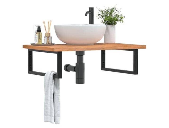 WXGTBKPR Waschbeckenregal Wandmontage 80x55 cm Massivholz Buche mit Stahlgestell, Wandregal für Badezimmer Waschtischplatte Ablage