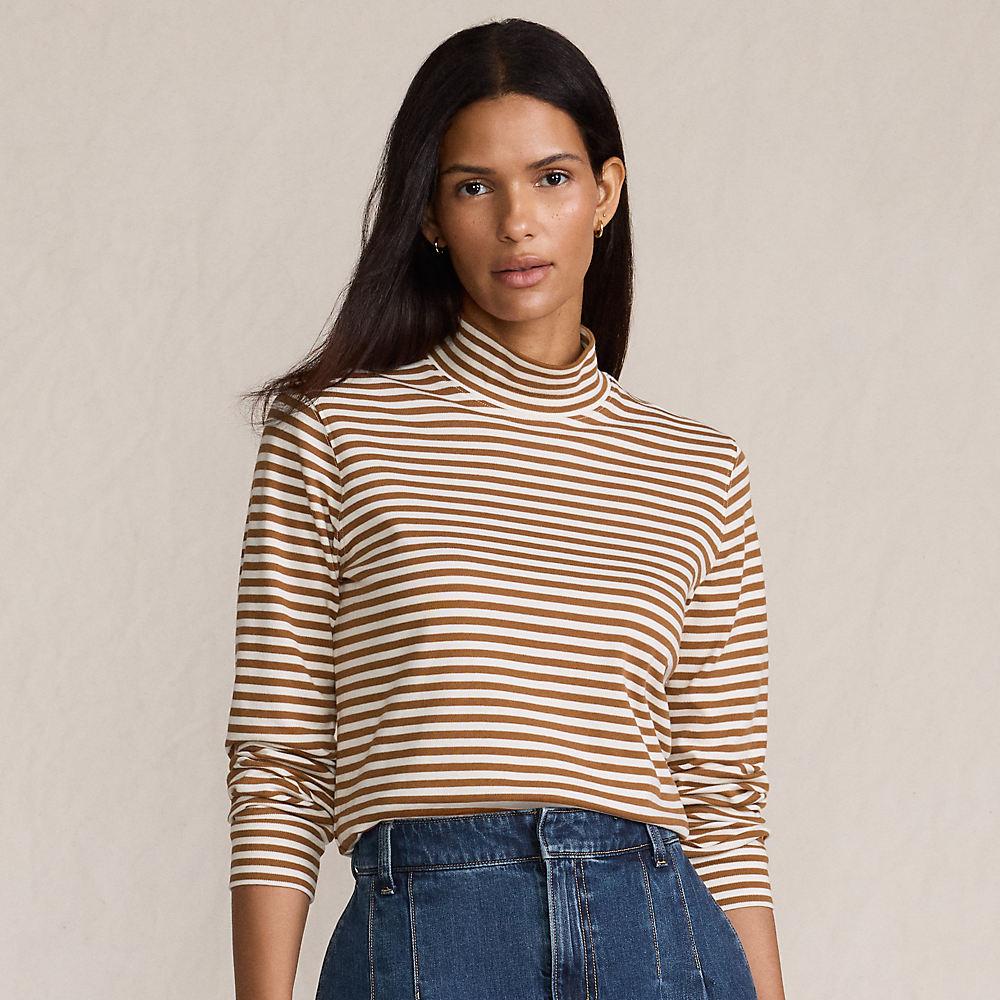 Stehkragen-Shirt in Petite-Größe, Damen, size: petite, Braun, Baumwolle, by Lands' End