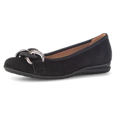 Ballerina GABOR "FLORENZ", Damen, Gr. 37, Textil, schwarz, Ziegenveloursleder, Schuhe Ballerina, Keilabsatz, Bequemschuh, Slipper, Businessschuh in Weite G (=weit)