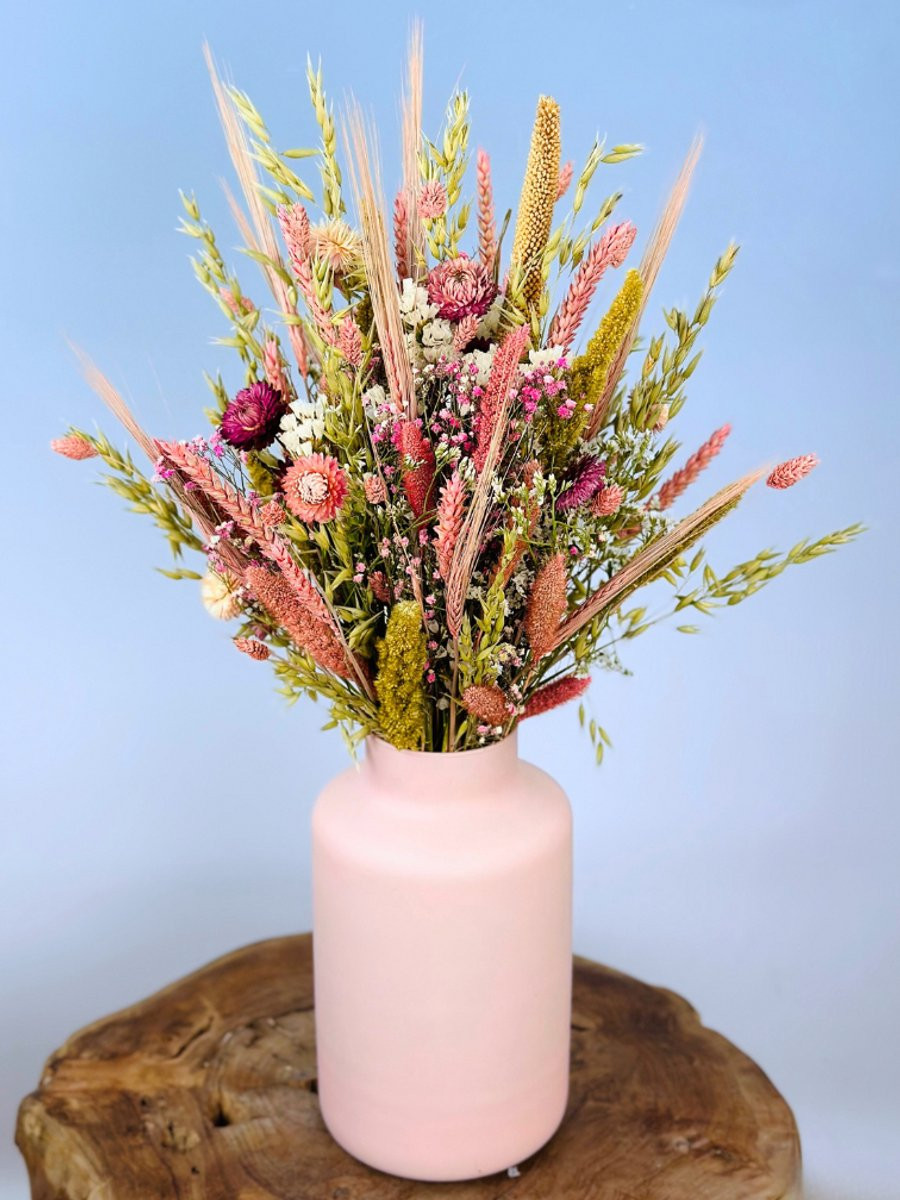 Droogbloemen boeket Natural Pink met pastelkleuren, 50 cm
