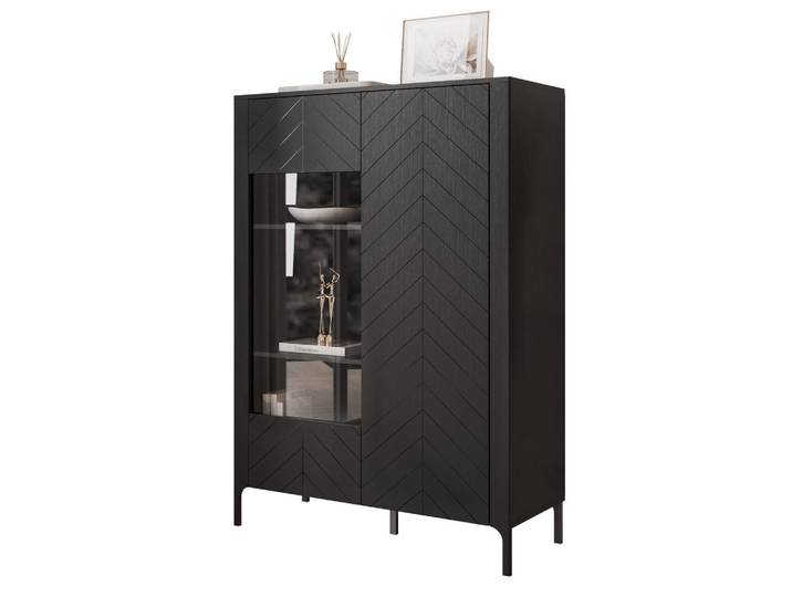 Idohome Vitrine Lorien 103 cm Schwarz, Metall, Uni, 103x145.1x40.6 cm, Esszimmer, Vitrinen, Vitrinenschränke