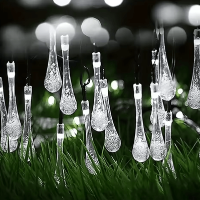 Inspire Curations Solar Water Drop String Lights Waterproof Outdoor Garden Fairy Lights white 6.5m 30led