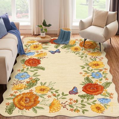 Garvee Butterfly Floral Scalloped Area Rug