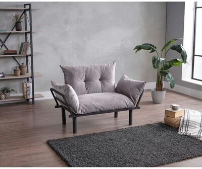 Furnia Bullet Extra Wide Modern, Metal Legs Button Loveseat
