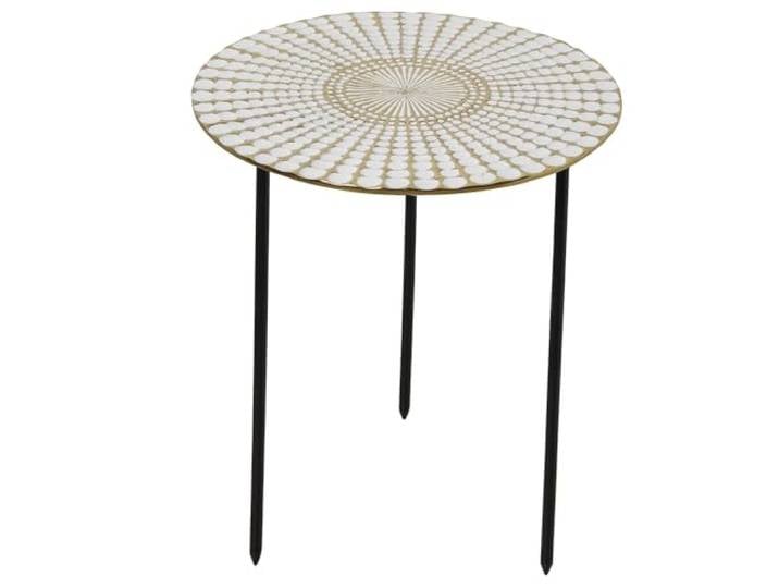 DRW Beistelltisch aus emailliertem Metall in Weiß und Gold mit Beinen in Schwarz, 41 x 41 x 50 cm