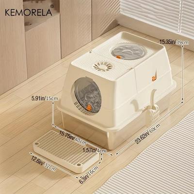 Inspired Finds KEMORELA Extra Large Stainless Steel Litter Box With Lid, High Sided Enclosure And Scoop beige