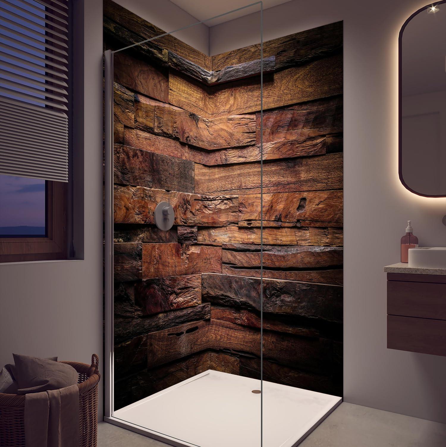 Duschrückwand - Wandverkleidung für Dusche aus Acryl 0,3 cm - 100 x 200 cm - Dunkle Holztextur