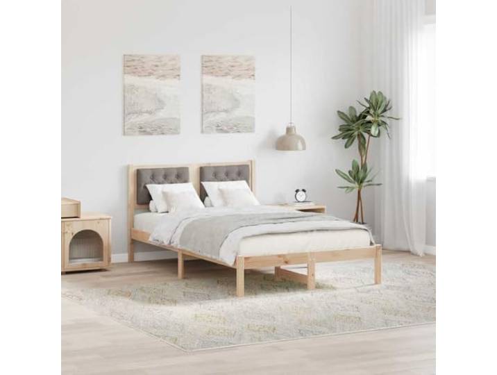 WDGJJFECNMUEHI Massivholz Modern Stil Kiefer Bettgestell 120x190 cm Braun Bettgestell mit Polsterkopfteil Taupe 120x190 cm Massives Kiefernholz Lattenrost Stabil Modern Stilvoll Schlafzimmer