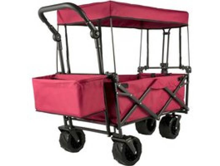 VEVOR Chariot Pliable avec Toit Rouge, Chariot de Jardin Pliable avec 4 Roulettes, Remorque de Transport Rangement Pratiques pour Jardin/Plage/Pique-nique/Sport/Camping/Achats/Parc/Pêche/Barbecues