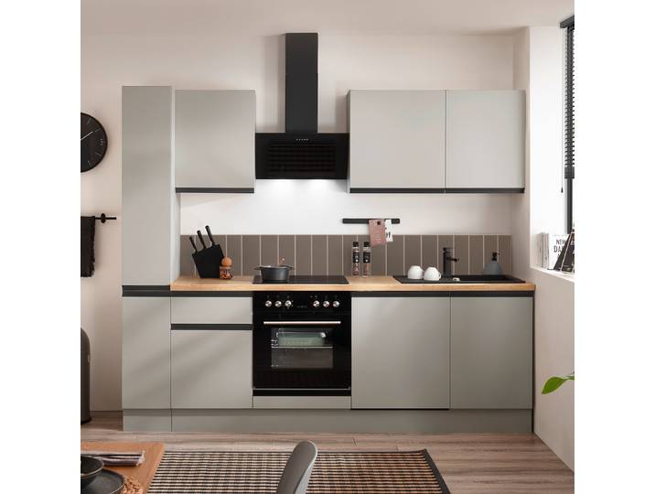 Küchenzeile 250cm Grau/Seidengrau ohne Elektrogeräte