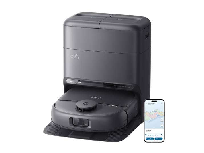 eufy C28 Omni, aspirateur robot avec serpillière, serpillière à rouleau HydroJet auto-nettoyante, puissance d’aspiration de 15 000 Pa, combo 5-en-1 aspirateur robot et serpillière pour la maison, conception anti-emmêlement, évitement des obstacles par IA