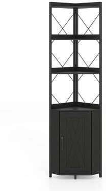"Costway 6-Tier 71"" Tall Freestanding Bookshelf with Cabinet and Metal Frame-Black"
