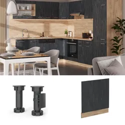 Vicco Geschirrspülerblende R-Line Schwarz Beton Eiche 60 cm mit Arbeitsplatte Weiß-Marmor