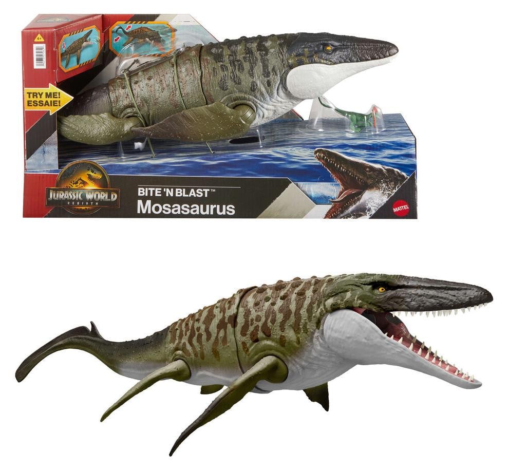Mattel Jurassic World Rebirth Mosasaurus dinosaurusfiguur, 65 cm, met bijtfunctie