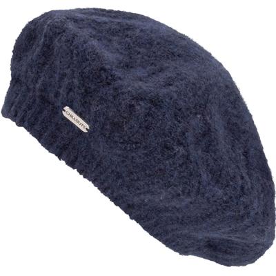 Baskenmütze CHILLOUTS, Damen, blau (navy), Feinstrick, Materialmix, Zopfmuster, unifarben, Mützen, für kühle Herbst- und Wintertage