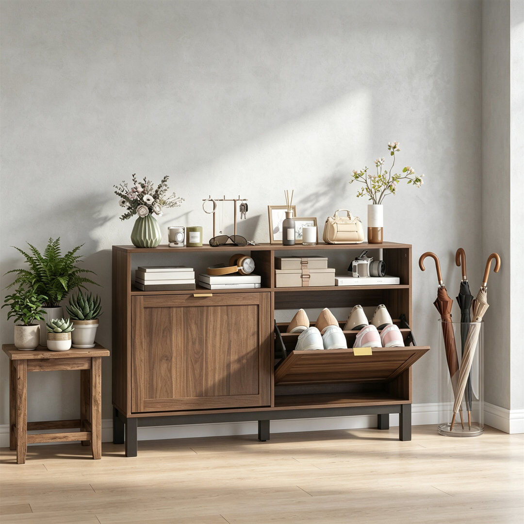 17 Stories 8 Pair Shoe Storage Cabinet Rustic Brown 8