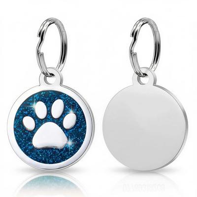 Personalized Glitter Paw Pet ID Tag blue Tag 1pc