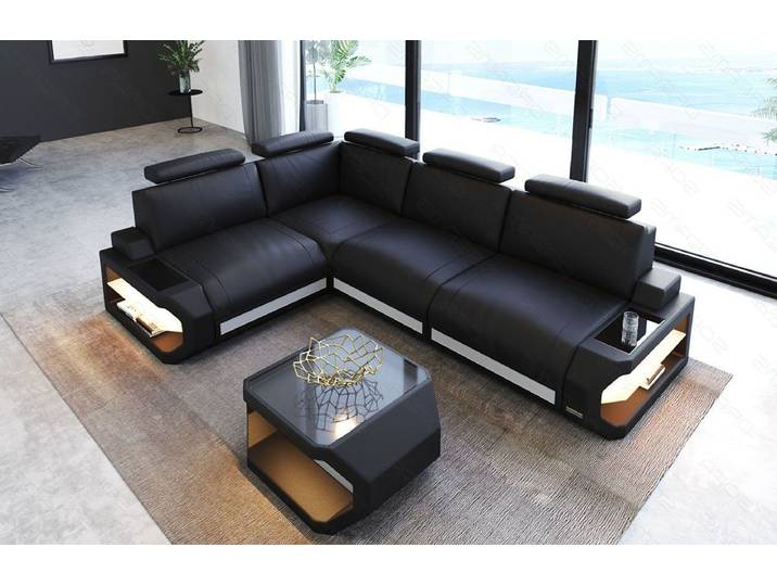 Sofa Dreams Ecksofa Leder Couch Siena L Form Ledersofa, L-Form Ledersofa mit LED-Beleuchtung