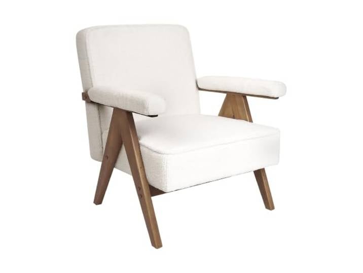 Beliani Sessel Bouclé Stoffbezug Creme weiß mit Armlehnen Tiefe Sitzfläche Retro Evje