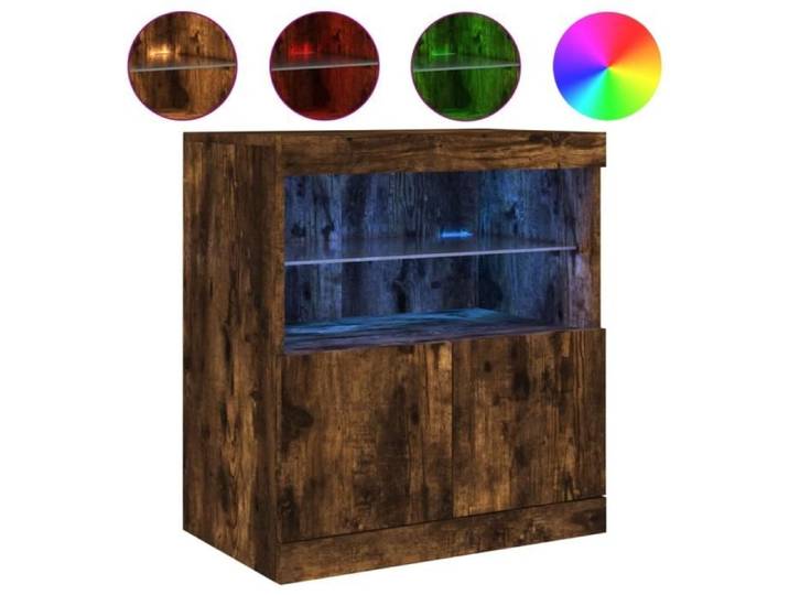 Buffet bas - AKOZON - Chêne fumé - 60x37x67 cm - Éclairage LED RGB - Design contemporain