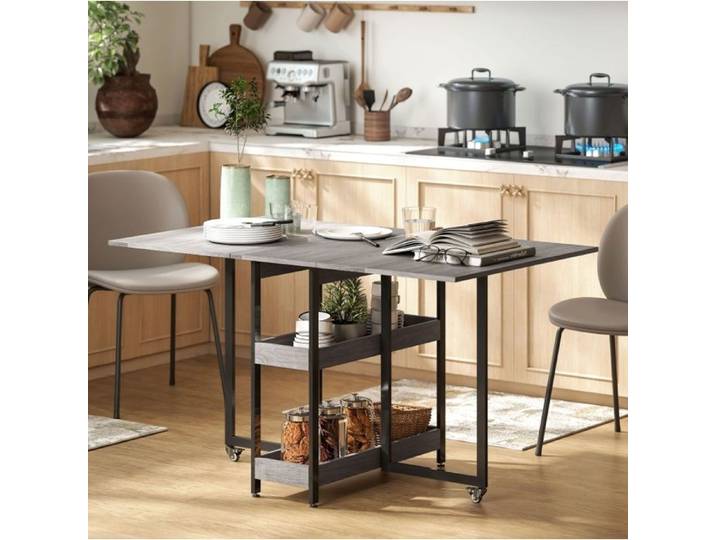 SENVIRO table a manger pliante avec rangements gain de place 133x80x75 cm gris