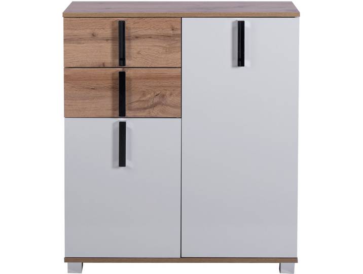 Kommode weiss glanz/Eiche-Landhaus - Farbe: eiche landhaus/weiss - Material: Holzwerkstoff - 46