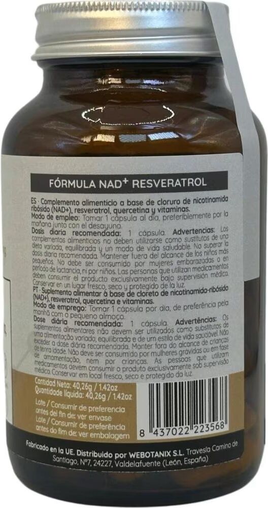 Webotanix Nad+ 300mg Con Trans-Resveratrol, 60 Cápsulas Talla Única Unisex