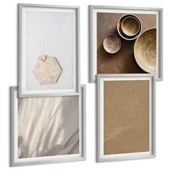 BILDER SET 4er Set - 50x50 cm & 40x60 cm Silberner Rahmen - Minimalistische warme Texturen