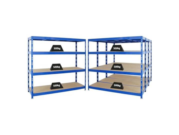 PROREGAL Mega Deal 4X Profi Schwerlastregal Rhino HxBxT 180x200x60cm 4 Spanplatten-Ebenen 8mm Fachlast 500kg Blau Garagenregal Lagerregal Steckregal Weitspannregal