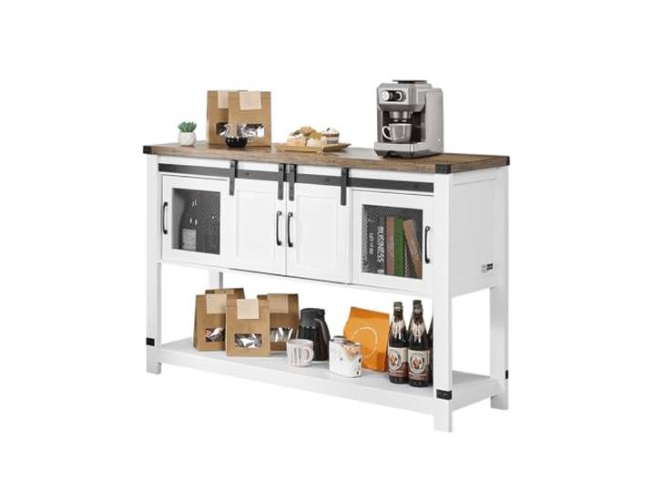 VEVOR Kaffeebarschrank 120 x 39,8 x 83 cm Bauernhaus-Kaffeebarschrank mit 4-stufigem Stauraum, Kaffeebartisch mit Scheunentoren, Sideboard-Buffetschrank für Wohnzimmer Eingangsbereich