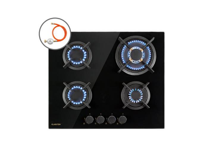 Klarstein Gas-Kochfeld Goldflame 4 Gaskochfeld 4-flammig 8 kW Messing Erdgas Propan 10034972, Einbau Gas Kochfeld Gasherd 4 Platten Kochplatte Einbaukochfeld
