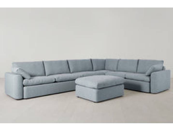 Model 13 Großes Ecksofa mit Polsterhocker, Meerglasblau