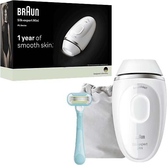 Depiladora IPL - Braun Luz pulsada Silk·expert Mini, PL1114, Depilación en casa, Sensor SkinProtect, Cabezal estándar
