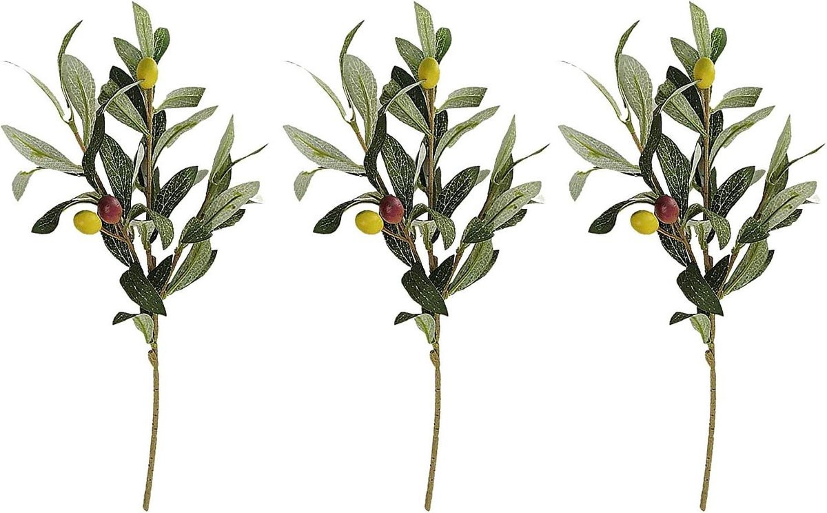 Set van 3 levensechte kunst olijftakken, groen, 36 cm