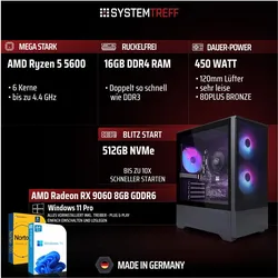 Systemtreff Gaming PC G254911 (512 GB, 16 GB, AMD Ryzen 5 5600, Radeon RX 9060), PC, Schwarz