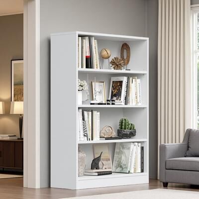 ZWYO HOSIMU "33"" P2 Class Melamine Finished 4-Shelf Modern Bookcase with Adjustable Shelves & Waterproof Scratch-Resistant Surface"
