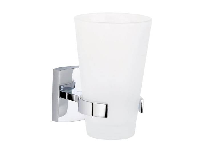 Zahnbürstenhalter TESA ohne Bohren , silber (silberfarben), B:8cm H:12,4cm, Glas, Metall, Zahnputzbecher, Zahnbürstenhalter