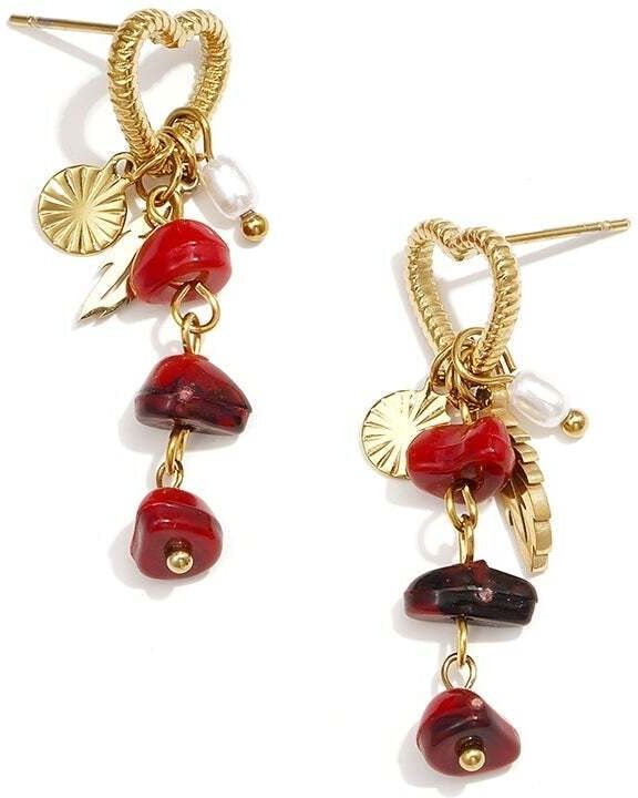 Paar Ohrhänger ADELIA´S "LIVAYA Ohrringe Ohrhänger Herzmotiv mit Anhängern aus Edelstahl", Damen, Gr. Damen, Edelstahl, rot, Ohrringe, Trendig wirken die Herzformen mit ihren mehrteiligen Anhängern.