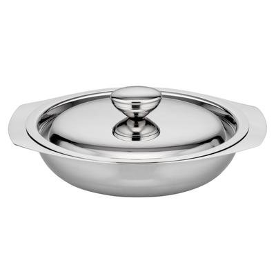 Servierschale GSW "flache Beilagen- und Servierschale mit Deckel", silberfarben, H:3,5cm Ø:16cm, Edelstahl, Schüsseln, Servierschale, Beilagen- und Servierschale aus Edelstahl 18/8 – vielseitig einsetzbar