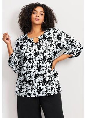 Plus Size Women's Keyhole Hardware Top by Avenue in Black Wild Flower (Size 20)