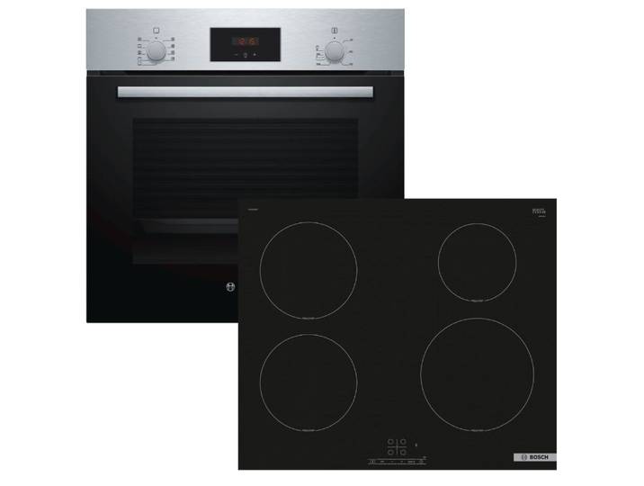 BOSCH Backofen-Set Teleskopauszug 3D-Heißluft + Induktionskochfeld Booster autark 60 cm