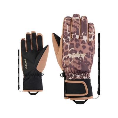 Skihandschuhe ZIENER "KARLOTAA-Z AQUASHIELD PrimaLoft DAMEN", Damen, Gr. 8,5, braun (faded leo), Materialmix, Handschuhe, wasserdicht, winddicht, atmungsaktiv, extra warm