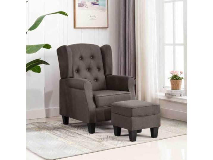 HEFZGDB Stoff Sessel mit Fußhocker in Taupe Moderner Loungesessel mit hoher Rückenlehne Holzrahmen und Dicker Polsterung für Komfort Abnehmbares Kissen Wohnzimmer Sitzgelegenheit